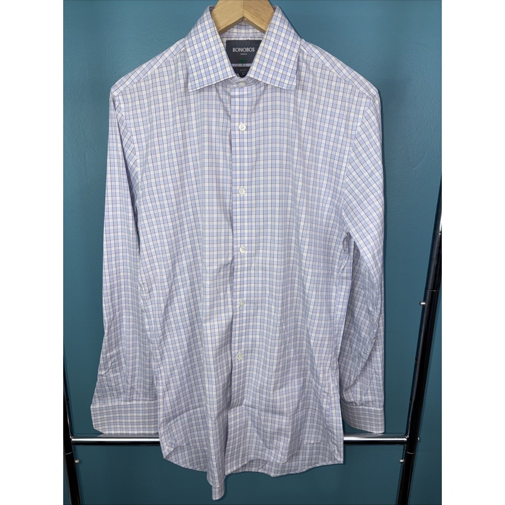 Bonobos Long Sleeve Button Up Shirt Medium Performance Plaid Check Slim Fit